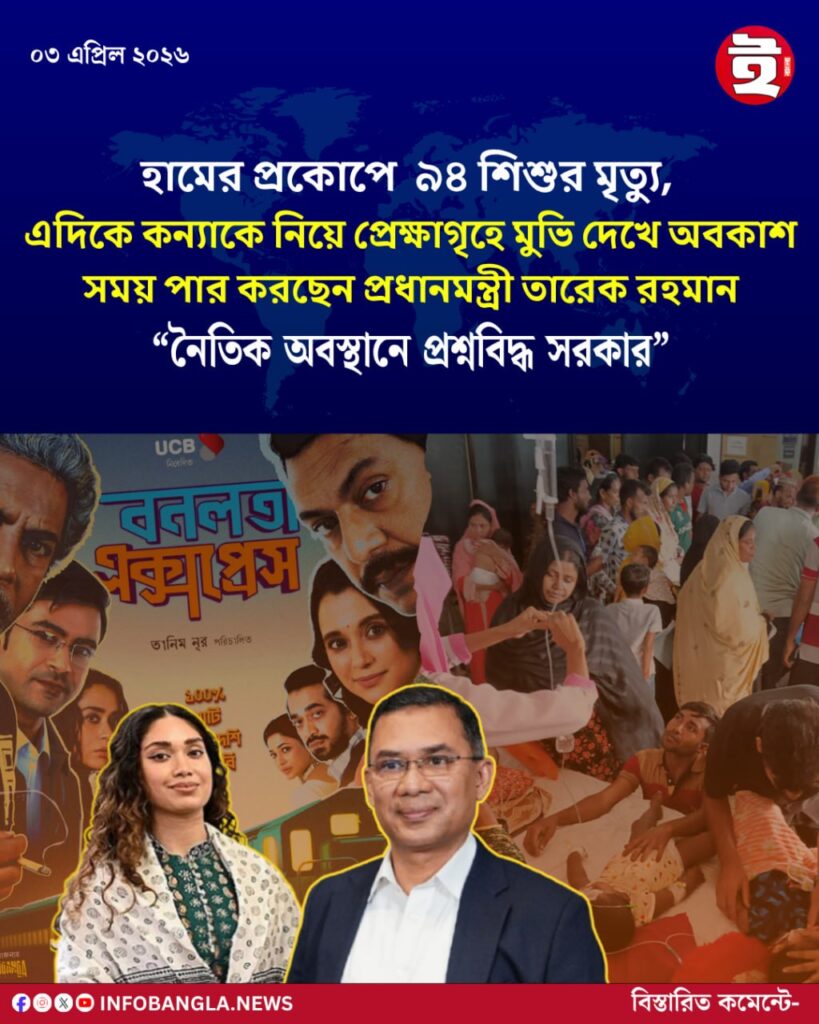 হামের প্রকোপে ৯৪ শিশুর মৃত্যু,এদিকে কন্যাকে নিয়ে প্রেক্ষাগৃহে মুভি দেখে অবকাশসময় পার করছেন প্রধানমন্ত্রী তারেক রহমান“নৈতিক অবস্থানে প্রশ্নবিদ্ধ সরকার”
