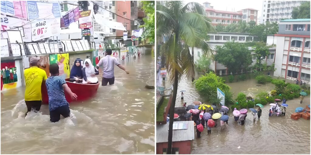 হাঁটু থেকে কোমর সমান পানি মাড়িয়ে পরীক্ষা কেন্দ্রে শিক্ষার্থীরা, ক্ষোভ ও অসন্তোষ